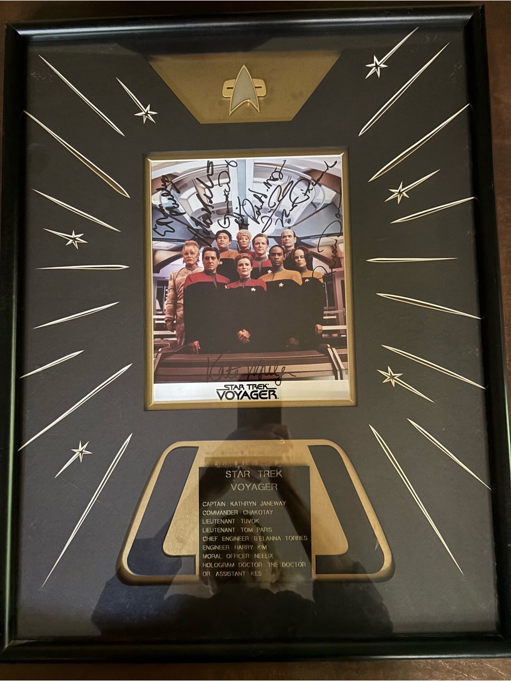Vintage Star Trek Voyager Framed autographed Display Plaque - Black & Gold